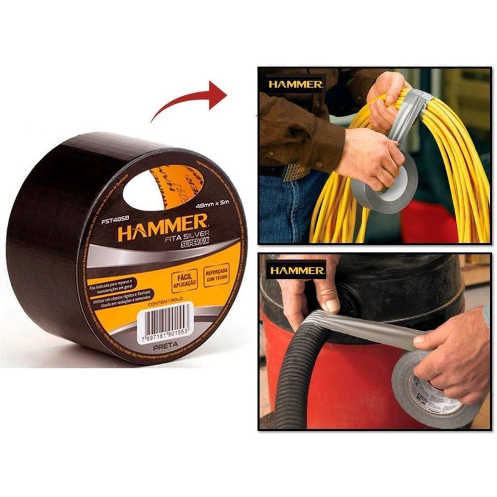 Fita multiuso silver tape 48mm x 5 metros - hammer preto