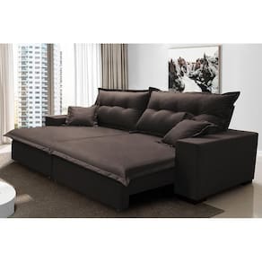 Sofá Retrátil E Reclinável Com Molas Ensacadas Cama Inbox Prime 2,12m Tecido Linho Marrom