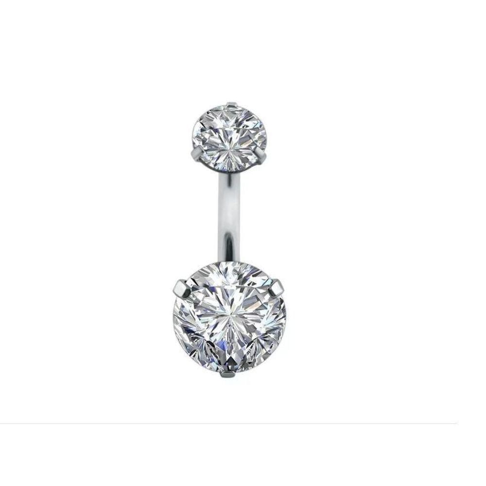Piercing umbigo prata 2 pedras zircônia - aço cirúrgico
