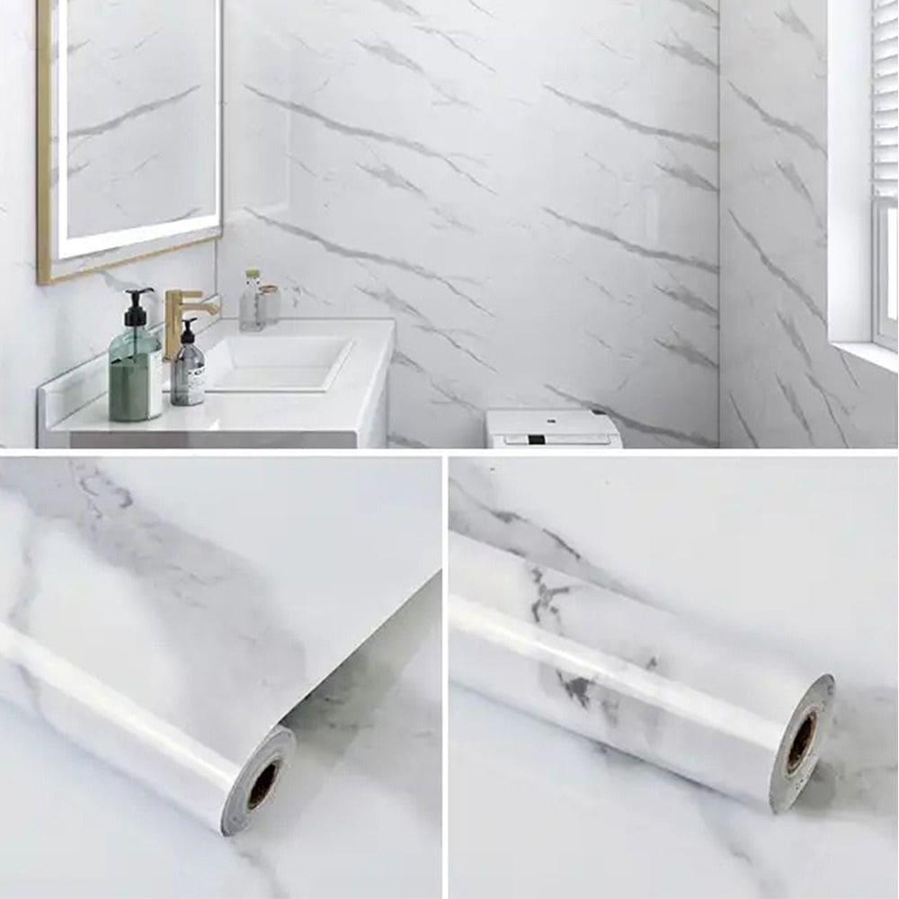 2 Papel De Parede Adesivo P/ Cozinha Marmore Brilhante 5m