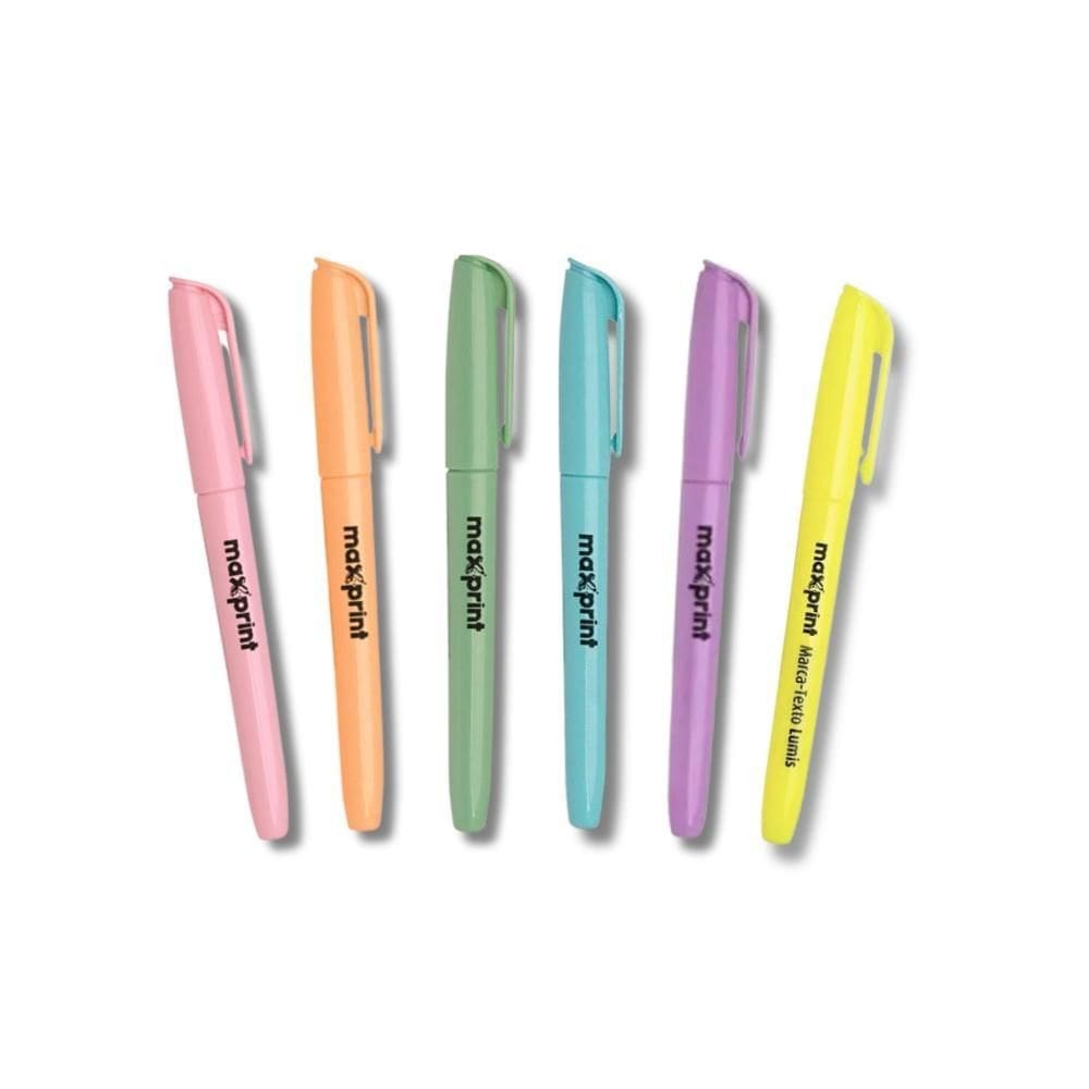 Estojo de caneta marca-texto pastel com 6 cores