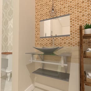 Gabinete de Vidro 70cm com Cuba Retangular Prata