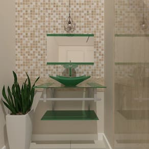 Gabinete de Vidro 70cm com Cuba Quadrada Verde