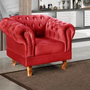 Poltrona Dom Pedro Chesterfield Retrô Decorativa Vermelho
