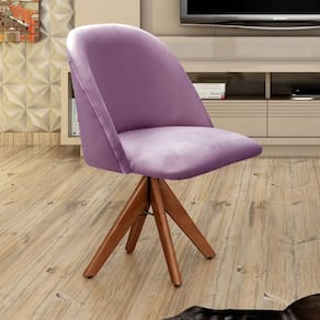 Poltrona Decorativa Gaia Giratória Madeira para Sala, Quarto, Recepção Roxo