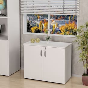 Armário Para Escritório Multiuso Baixo Fechado 2 Portas 80cm Branco