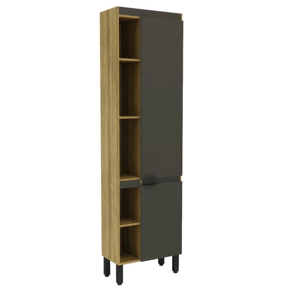 Armário Paneleiro 60cm com 2 Portas e 5 Nichos 2303 Mel/Grafite