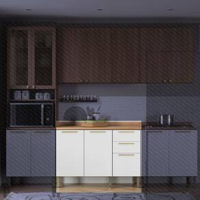 Balcão Gabinete Sálvia 120cm com Tampo 2 Portas 3 Gavetas Branco com freijó
