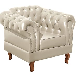 Poltrona Dom Pedro Chesterfield Retrô Decorativa Bege