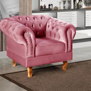 Poltrona Dom Pedro Chesterfield Retrô Decorativa Rosa