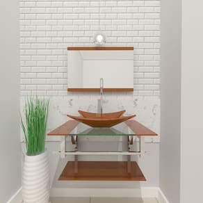 Gabinete de Vidro 80cm Inox com Cuba Retangular Dourado Real