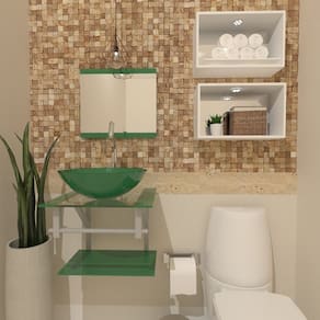 Gabinete de Vidro 45cm com Cuba Redonda Verde