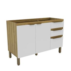 Armário Balcão de Cozinha 120cm com 2 Portas e 3 Gavetas 2306 Mel/Branco
