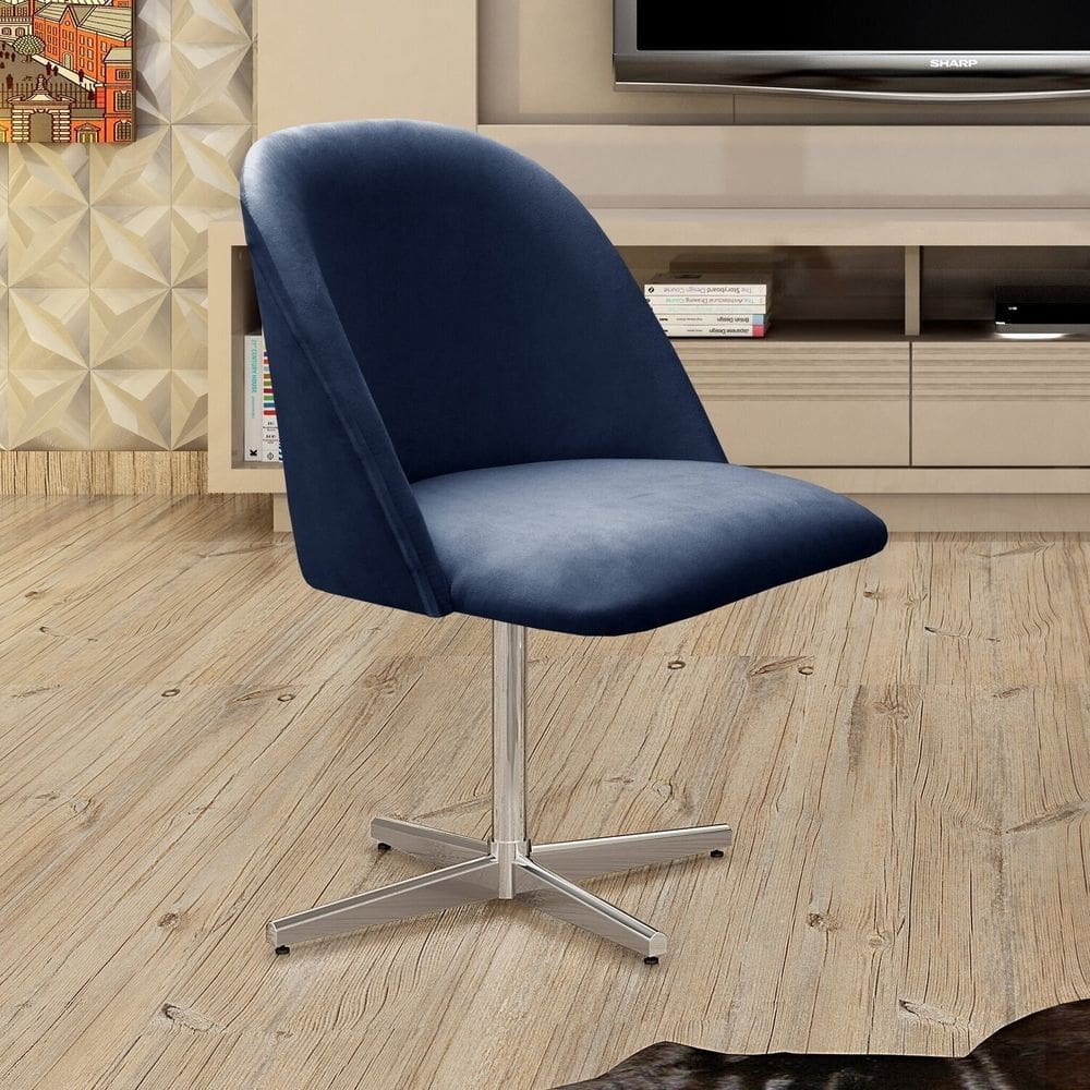 Poltrona Decorativa Gaia Giratória Metal para Sala, Quarto, Recepção Azul Marinho