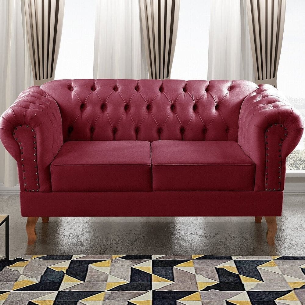 Sofá 2 Lugares Decoração Sara Recepção Dom Pedro Chesterfield Bordô