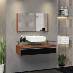 Conjunto Gabinete Banheiro 80cm Ametista Marrom/Preto