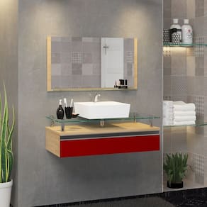 Conjunto Gabinete Banheiro 80cm Ametista Freijo/Vinho