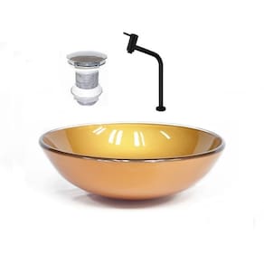 Cuba redonda 35cm dourado real + valvula + torneira preta