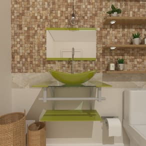 Gabinete de Vidro 60cm Inox com Cuba Oval Verde Oliva