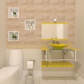 Gabinete de Vidro 90cm Inox com Cuba Retangular Amarelo
