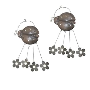 Sino dos Ventos Joaninha Flores Kit 2 Unidades Jardim Varanda Quintal Enfeite Decoraçao
