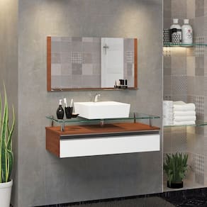 Conjunto Gabinete Banheiro 60cm Ametista Marrom Branco
