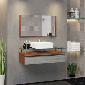 Conjunto Gabinete Banheiro 60cm Ametista Marrom/Rovere