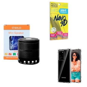 Kit caixa de som + capinha samsung s20 ultra + película 9d
