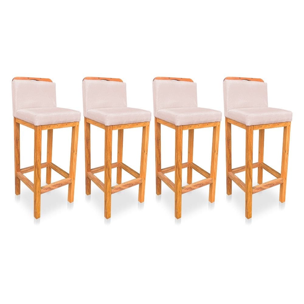 Kit 04 Banquetas Alta Rubi Veludo Rosa Bebê Base Fixa de Madeira - Pallazio