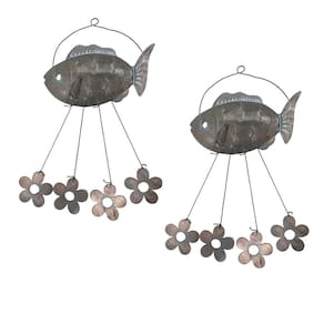 Sino dos Ventos Peixe Flores Kit 2 Unidades Jardim Quintal Decoraçao Varanda Enfeite Ambiente Externo