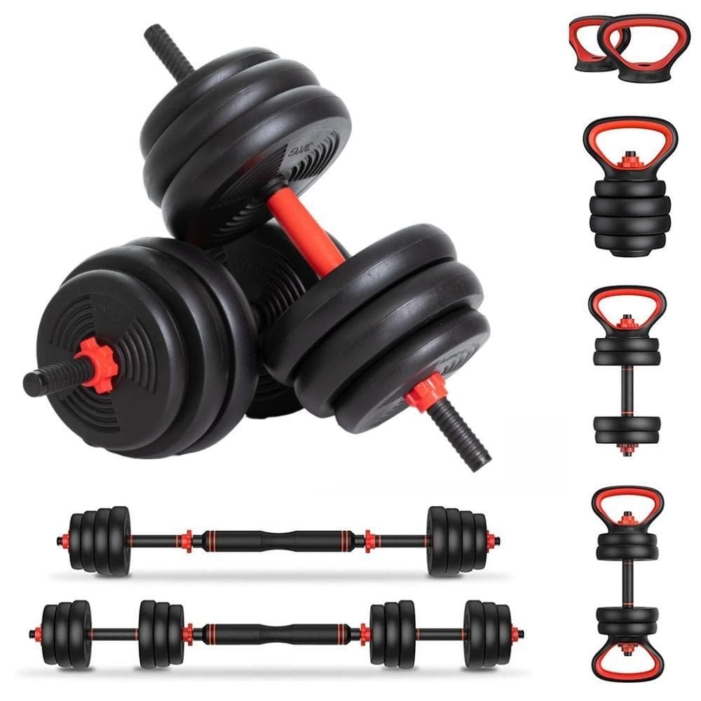 Kit halteres 6 em 1 peso musculação até 40kg ajustável preto