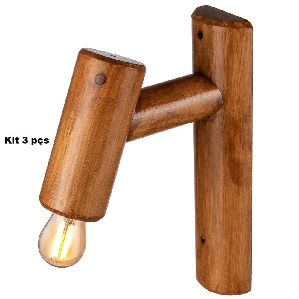 Kit 3 arandelas madeira rústica