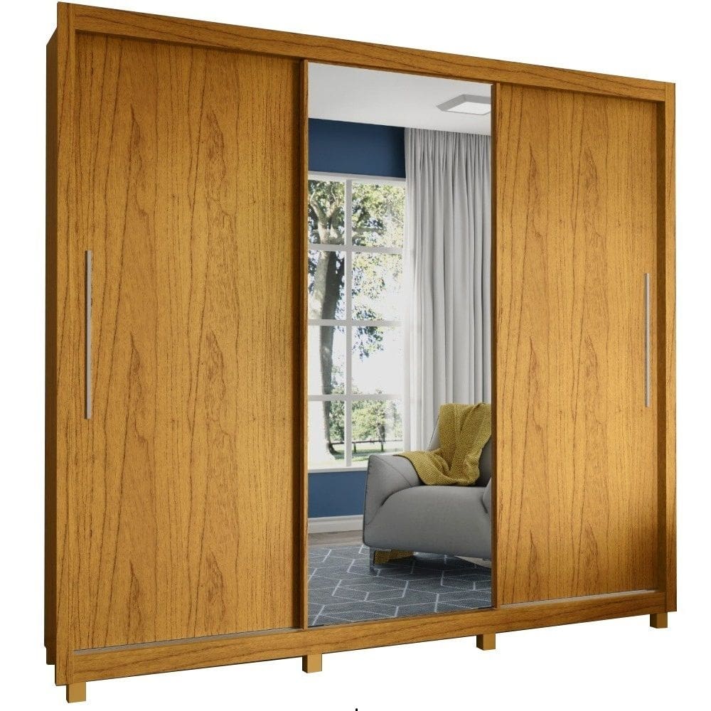 Guarda Roupas casal Gelius Royale 3 portas de correr com espelho – Naturale / Naturale Off White