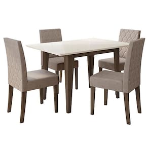 Mesa de Jantar 120cm Kate com Vidro Amêndoa Off White e 4 Cadeiras Jade Bordado Amêndoa Cappucino - Poliman