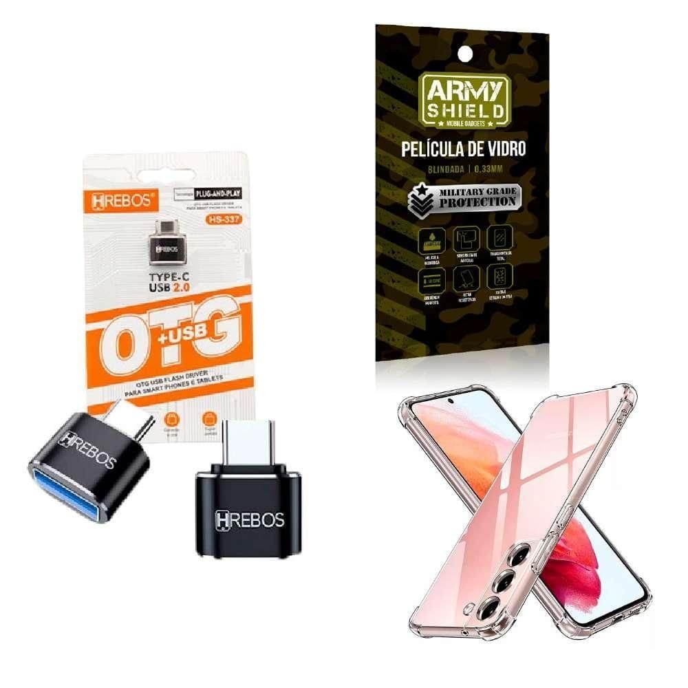 Kit Usb Para Tipo C + Capinha Samsung S23 Plus + Película 3D