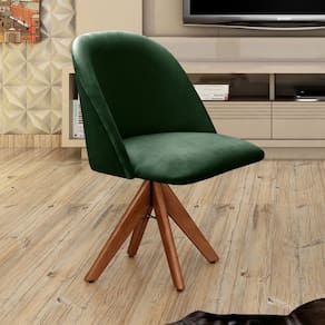 Poltrona Decorativa Gaia Giratória Madeira para Sala, Quarto, Recepção Verde