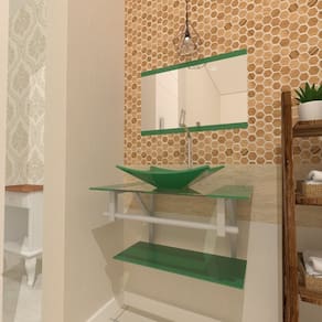 Gabinete de Vidro 70cm com Cuba Retangular Verde