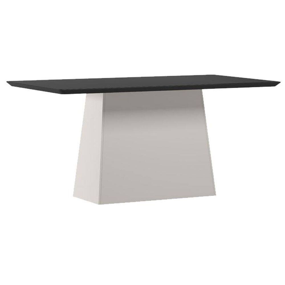 Mesa de Jantar 160 cm Barbara com Vidro Off WhIte Preto - New Ceval