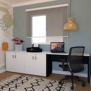 Kit Home Office Escrivaninha Balcão 4 Portas Tonal Bramov Preto/Branco