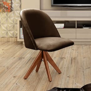 Poltrona Decorativa Gaia Giratória Madeira para Sala, Quarto, Recepção Marrom