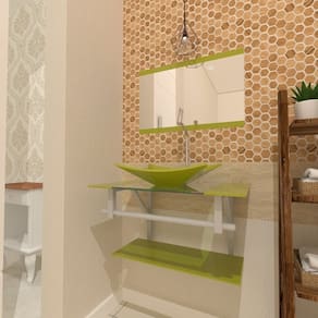 Gabinete de Vidro 70cm com Cuba Retangular Verde Oliva