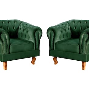 Conjunto 2 Poltronas Chesterfield Dom Pedro Decoração Sala Recepção Retrô Verde