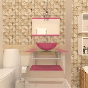 Gabinete de Vidro 70cm com Cuba Redonda Rosa