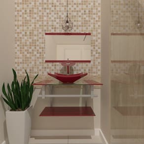 Gabinete de Vidro 70cm com Cuba Quadrada Vermelho Cereja