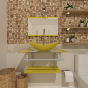 Gabinete de Vidro 60cm Inox com Cuba Oval Amarelo