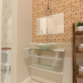 Gabinete de Vidro 60cm Inox com Cuba Retangular Branco