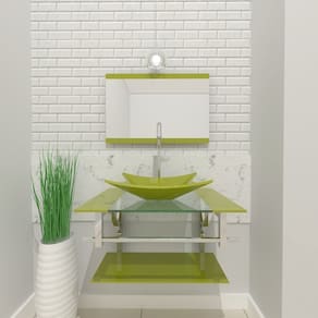 Gabinete de Vidro 90cm Inox com Cuba Retangular Verde Oliva