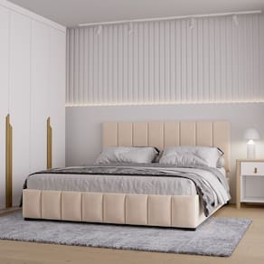 Cama Baú Queen sem Cabeceira Uvaia Cabecasa Madeiramadeira Bege