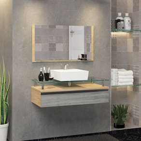 Conjunto Gabinete Banheiro 60cm Ametista Freijo/Rovere