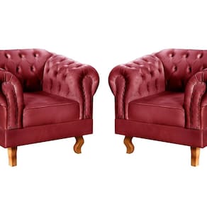 Conjunto 2 Poltronas Chesterfield Dom Pedro Decoração Sala Recepção Retrô Bordô